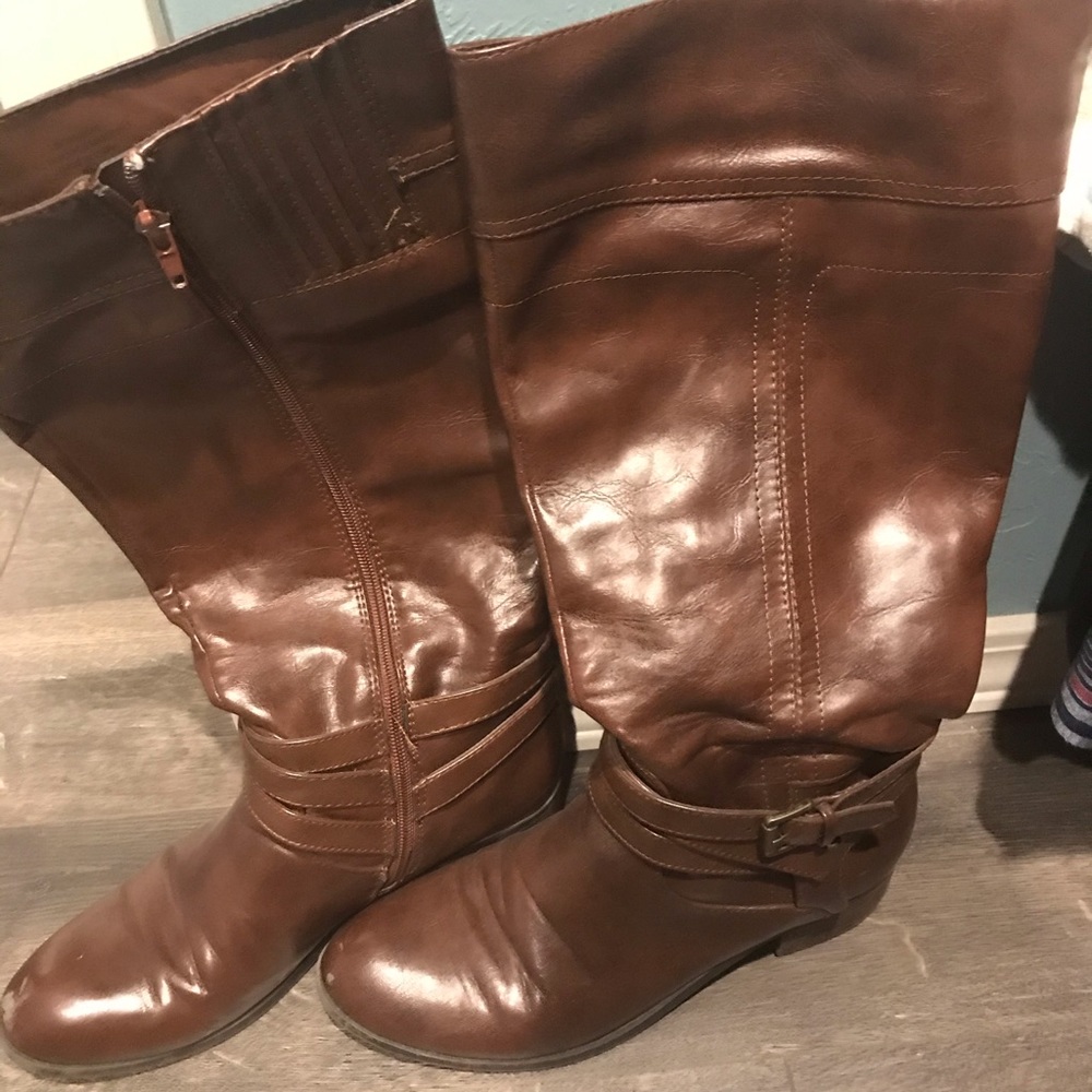 Brown wide calf riding boots
